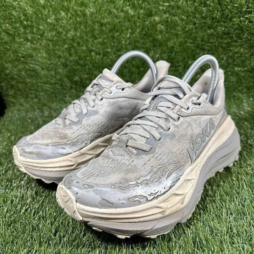 Hoka One One Women Size 6B Stinson 7 Trail Running Sneaker Grey/Silver/White
